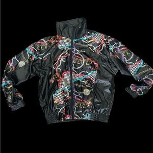 ✨Black and multi-coloured vintage 80s/90s windbreaker jacket✨